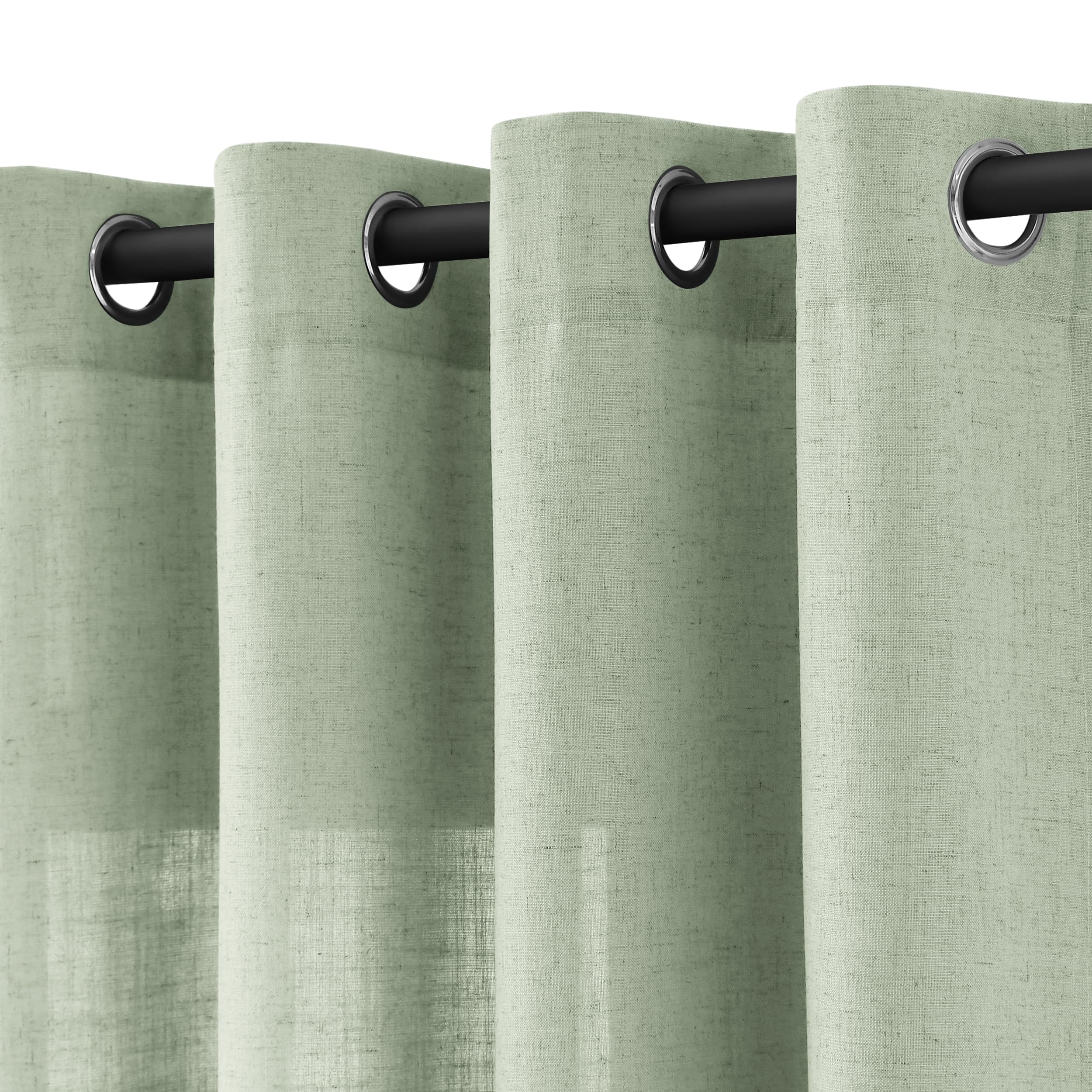 Jowels Mist Sage Linen Curtains 108 Inch Length 2 Panels for Living Room Bedroom, Light Filtering Sheer Curtains 108 Inches, Modern Farmhouse Grommet Semi Sheer Soft Privacy Drapes Image