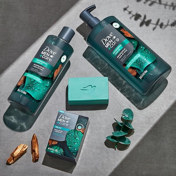 DOVE MEN + CARE BODY WASH EUCALYPTUS + CEDAR OIL TO REBUILD SKIN IN THE SHOWER WITH PLANT-BASED CLEANSERS AND MOISTURIZERS 26 OZ