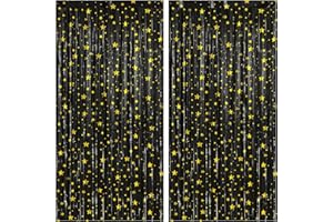 KatchOn, XtraLarge Black Streamers, Pack of 2 | Star Fringe Backdrop for Black Birthday Decorations | Tinsel Backdrop for New Years Decorations 2026 | NYE 2026, New Years Eve Party Supplies 2026
