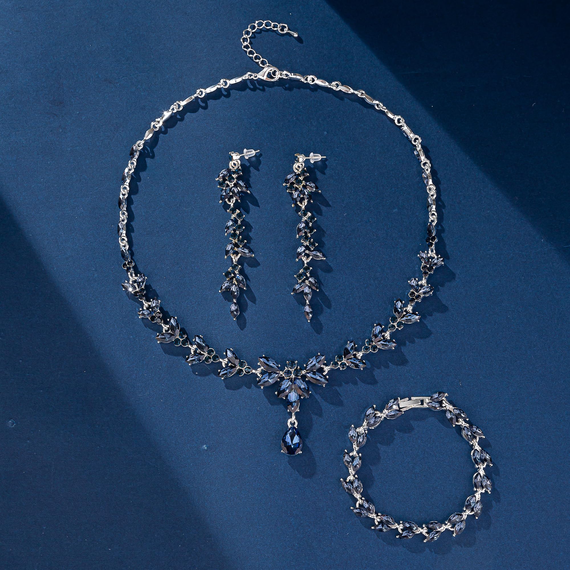 Wedding Jewelry Sets for Bride Bridesmaid Bridal Jewelry Set for Women Wedding Crystal Necklace Earrings Bracelet Set for Party Prom Jewelry