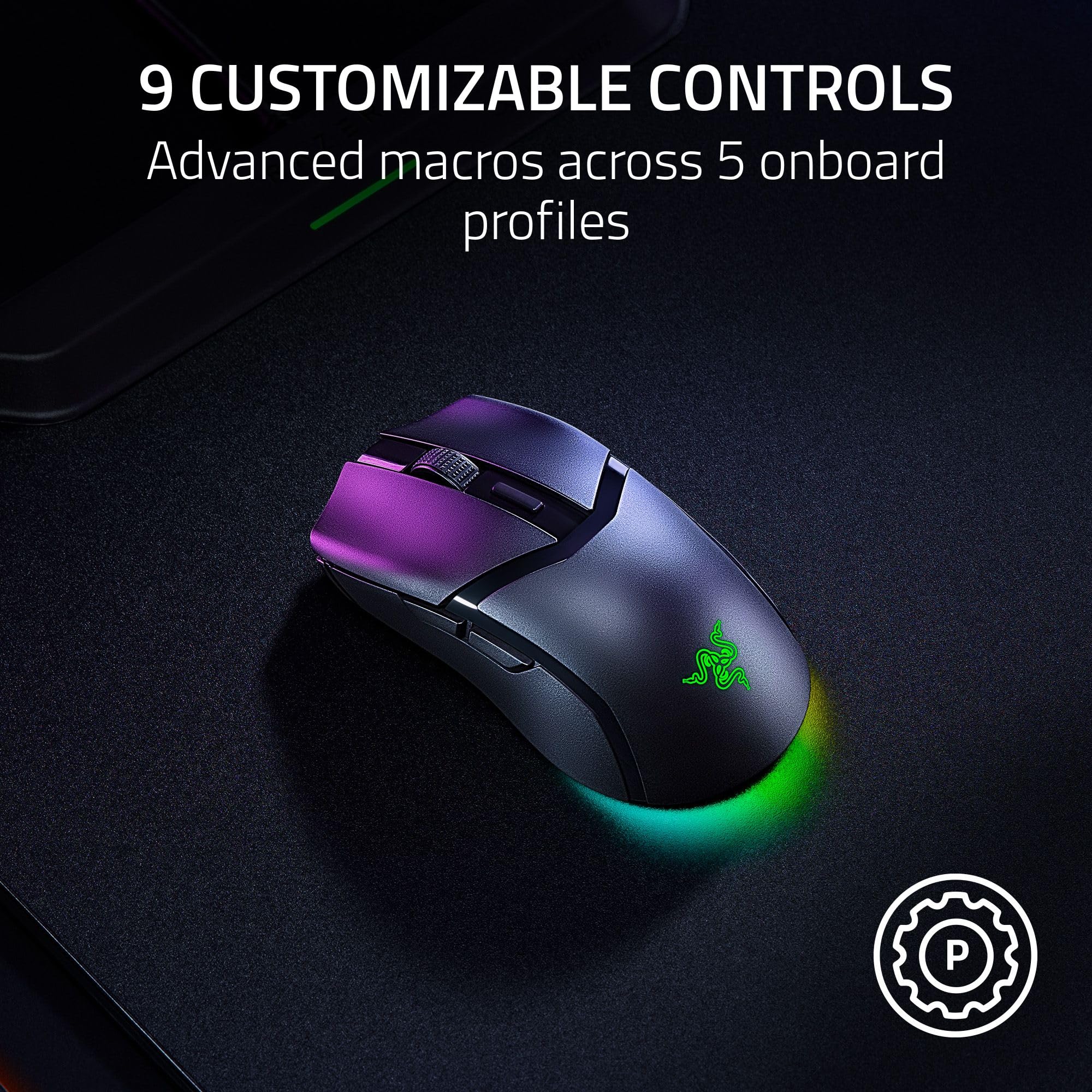 Razer Cobra HyperSpeed Wireless Gaming Mouse: 9 Customizable Controls - RGB Lighting - Optical Scroll Wheel - Optical Switches Gen-4-26K Sensor - 2.4GHz, Bluetooth & USB C - Up to 170 Hr Battery