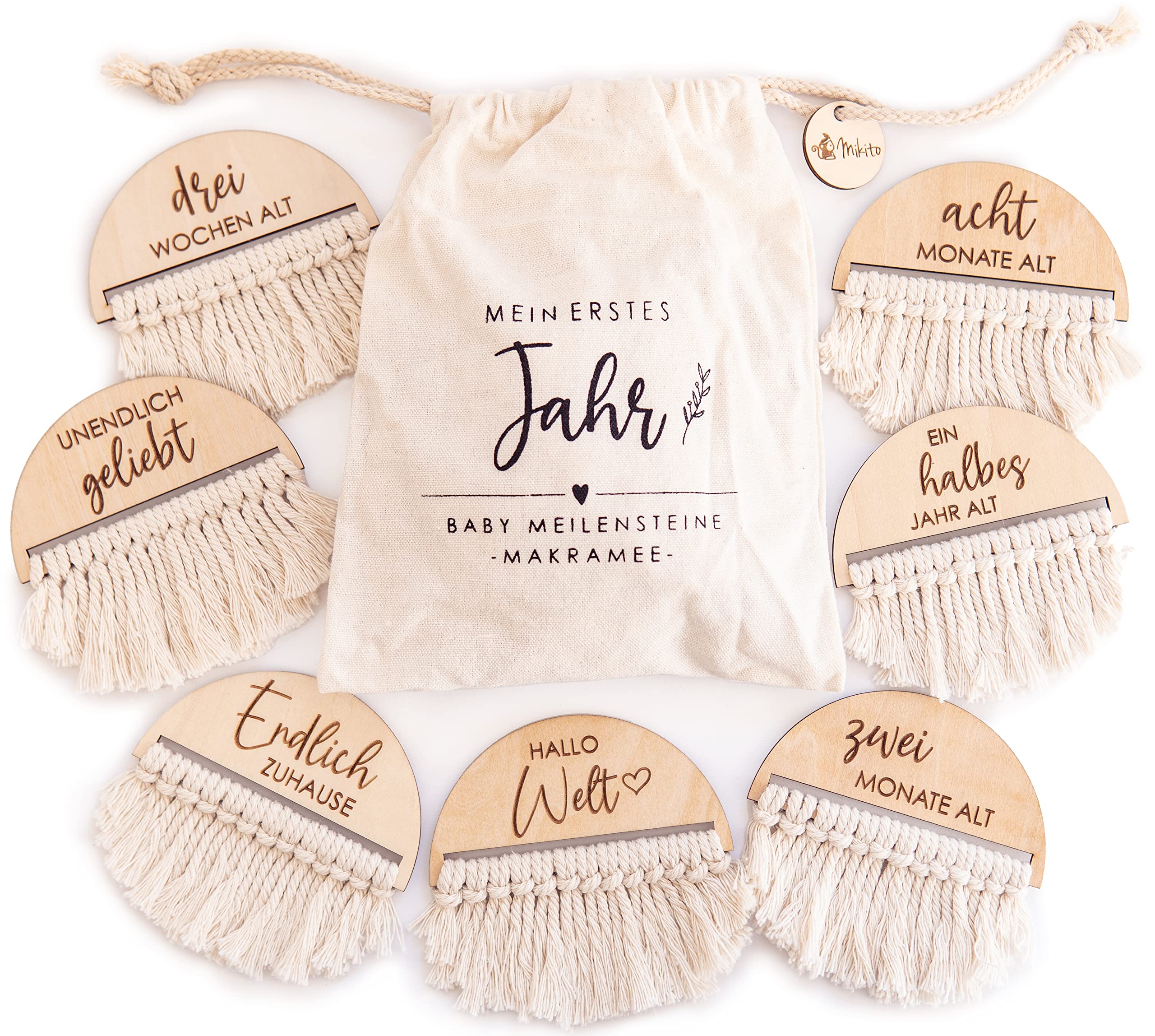 Macrame milestone cards baby wood (finished set)