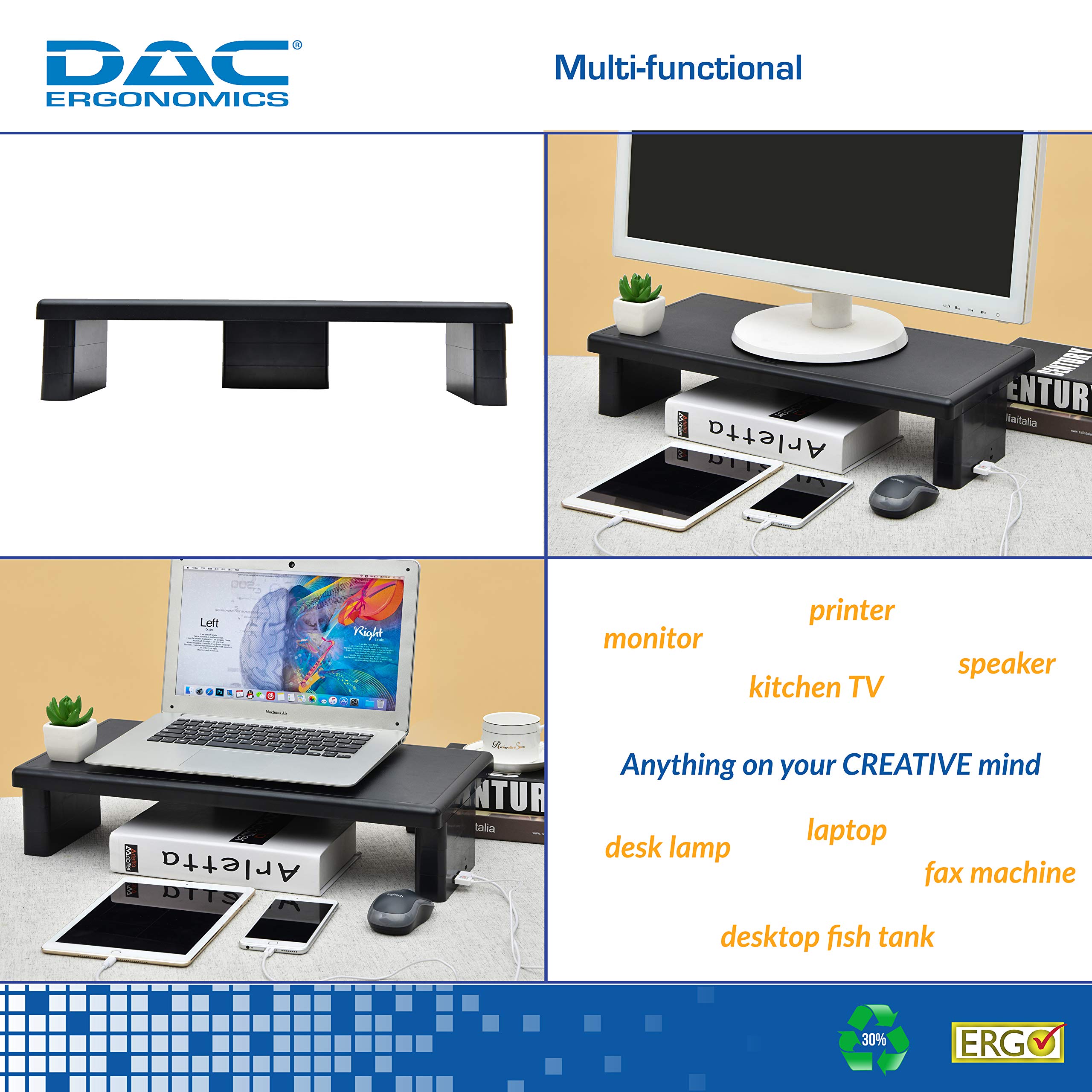 DAC® Stax™ MP-232 Monitor Riser Block Kit With 2 B Charging Ports