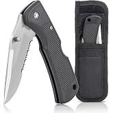 Maxam Extra Heavy-Duty Lockback Knife w/Leymar Handle - Fixed Blade Pocket Knife for Men, Hunting, Tactical &amp; Survival, Includes Sheath