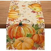 14 x 84 in Fall Table Runner Maple Leaf Pumpkin Fall Decor for Table | Maple Leaf And Pumpkin Pattern, Autumn Harvest Theme, Thanksgiving Dining Decor, Farmhouse Kitchen Supply