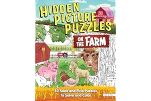 Hidden Picture Puzzles on the Farm: 50 Seek-and-Find Puzzles to Solve and Color (Happy Fox Books) 850+ Hidden Objects and Farm Animals, Coloring Pages, and Fun Facts for Kids Ages 5 and Up