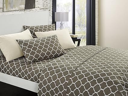 Chic Home Illusion 8 Piece Sheet Set Super Soft Contemporary Geometric Pattern Print Deep Pocket Design - Includes Flat & Fitted Sheets and Bonus Pillowcases Twin Taupe