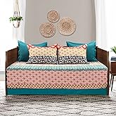 Lush Decor Bohemian Stripe Daybed Cover Set 6 Piece Set, 39" W x 75" L, Turquoise & Orange - Striped Bedding Set - Twin Quilt - Boho Decor