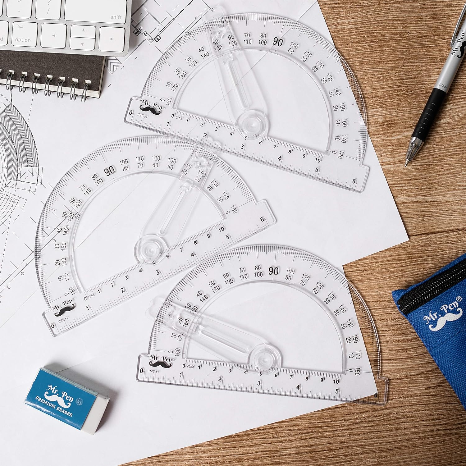 Mr. Pen Protractor, 6 Inches Protractor with Swing Arm, Pack of 3 : Office Products