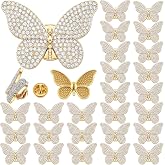 XunYee 12/25pcs Butterfly Rhinestone Pins Crystal Brooch | Woman Sparkling Lapel Badge, Alloy Jewelry for Clothes, Decorative Pins, Wedding Birthday Gift