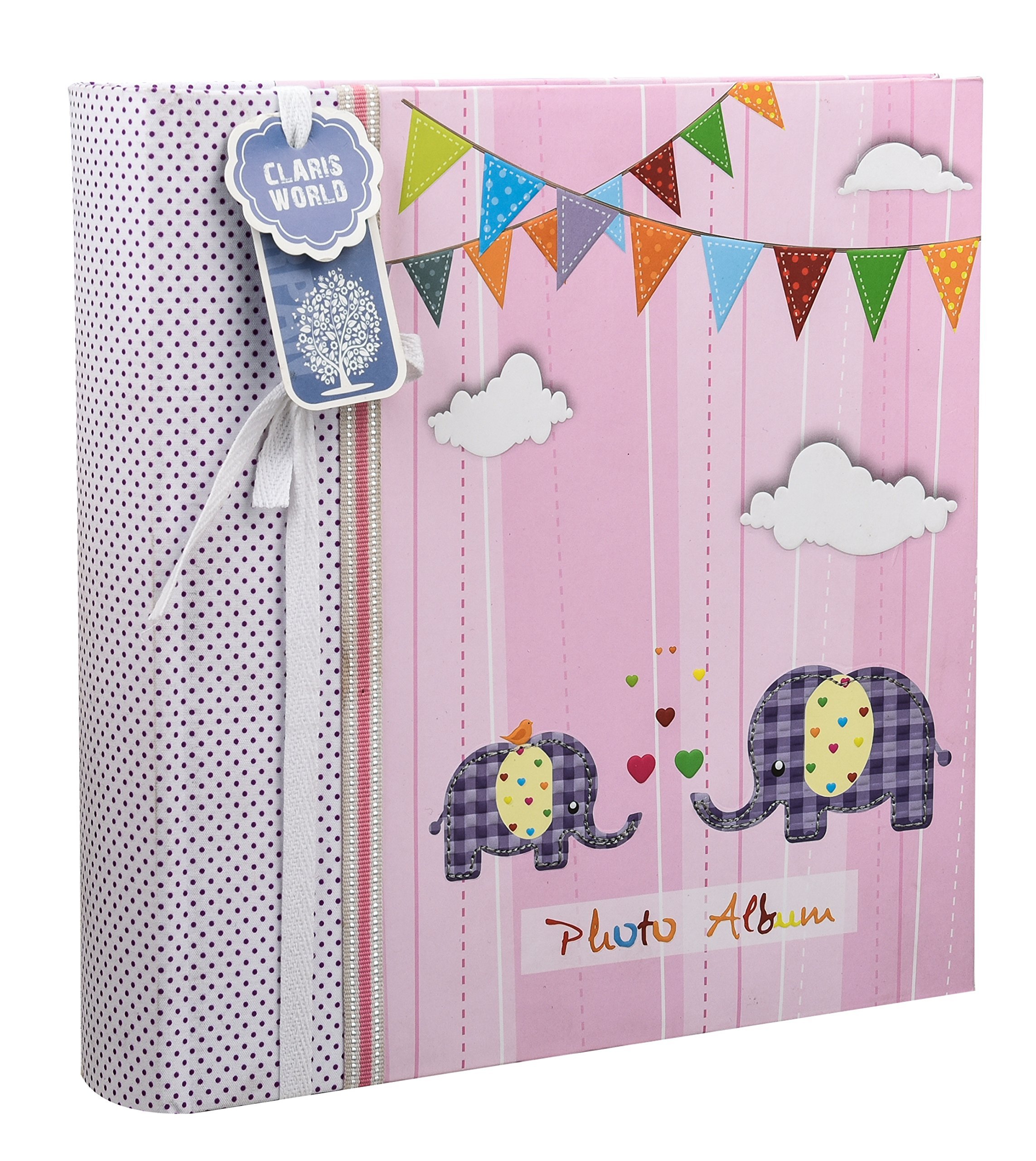 ARPAN Baby Girl Pink Elephant Dream Slip In Memo Photo Album 4x6 200 Photos, Animals Design, Baby Photo Album with Index Pages & CD/DVD Pocket