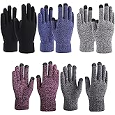 Skyebed 5 Pairs Winter Touchscreen Gloves Touch Screen Soft Knit Gloves for Men Women Cold Weather, 5 Colors