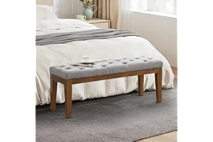 HUIMO Bedroom Bench End of Bed, Upholstered Dining Bench for Kitchen, Button-Tufted Entry Bench, Fabric Ottoman Bench for Living Room, Entryway,Grey