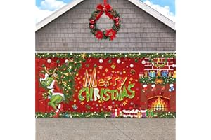 YARCOOLY Christmas Garage Door Cover Red and Green Xmas Backdrop Hanging Sign Winter Seasonal Holiday Decor Merry Christmas Decorations for Garage Door
