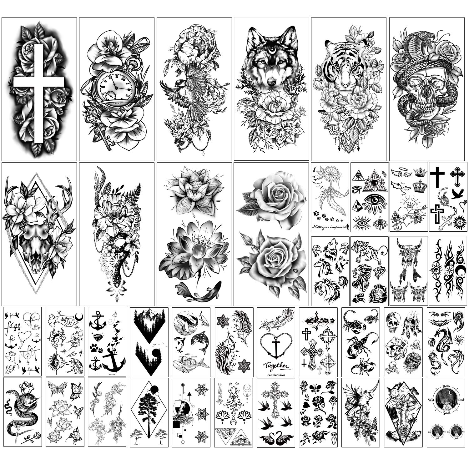 Kaieteur 40 Sheets Waterproof Temporary Tattoos Flowers and Animal Collection Lasting Fake Tattoos for Women and Girls or Kids