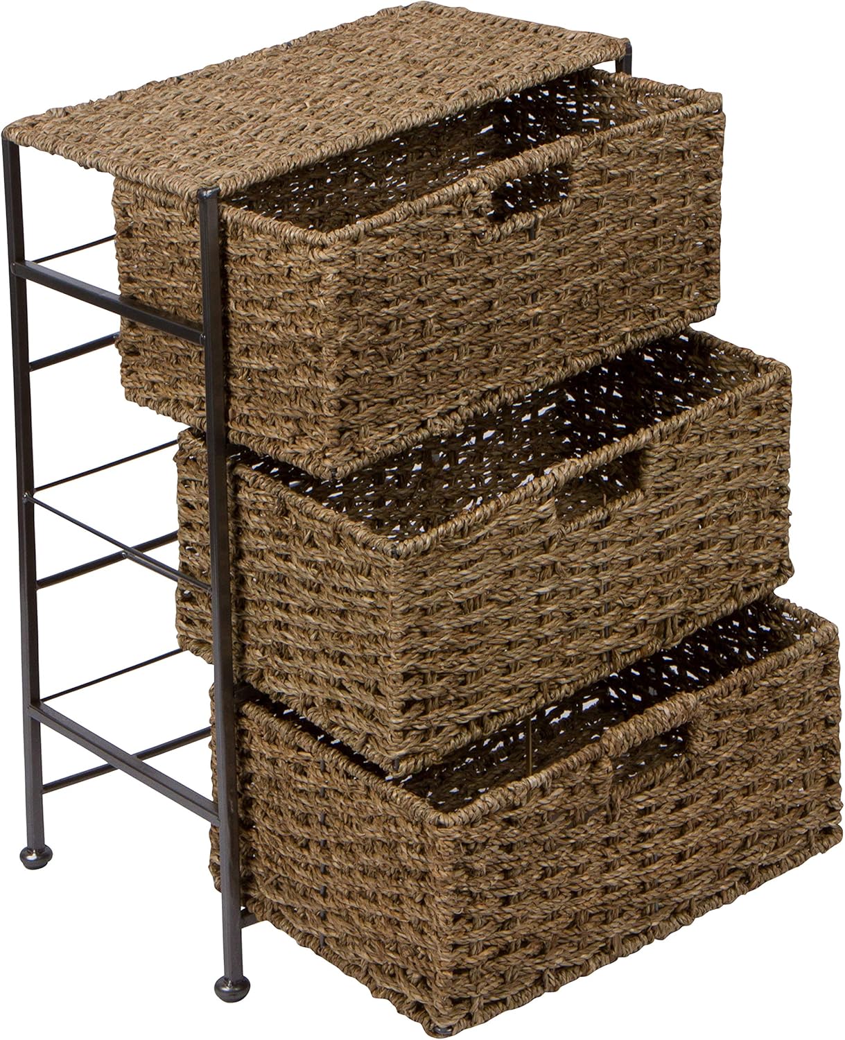 Trademark Innovations 24" Seagrass and Metal 3-Drawer Storage Chest -