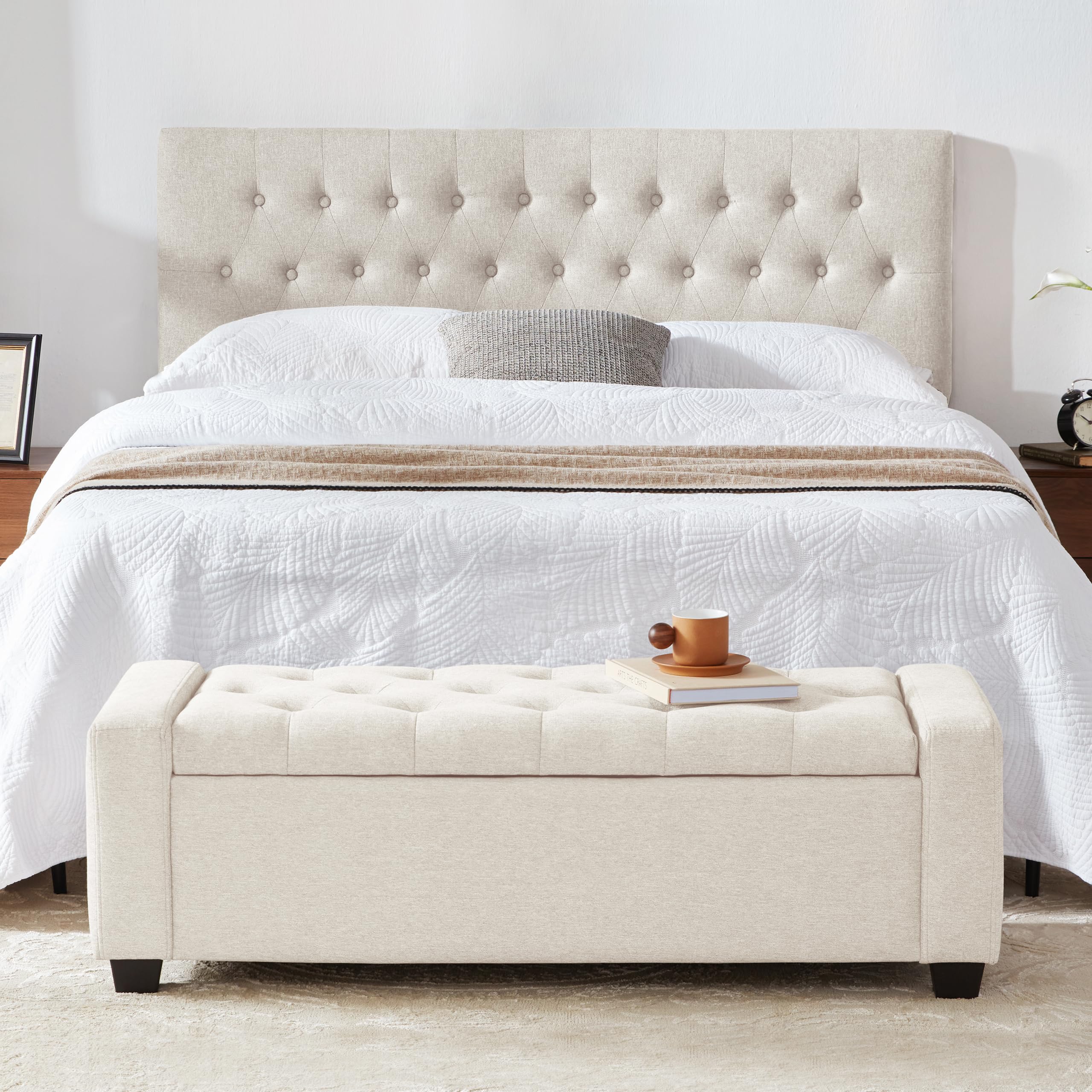 Huatean Home Ottoman with Storage, Storage Ottoman Bench with Safety Hinge, Upholstered Storage Bench with Seating for Bedroom, Living Room, Holds up to 330 lb, Beige - Image 7