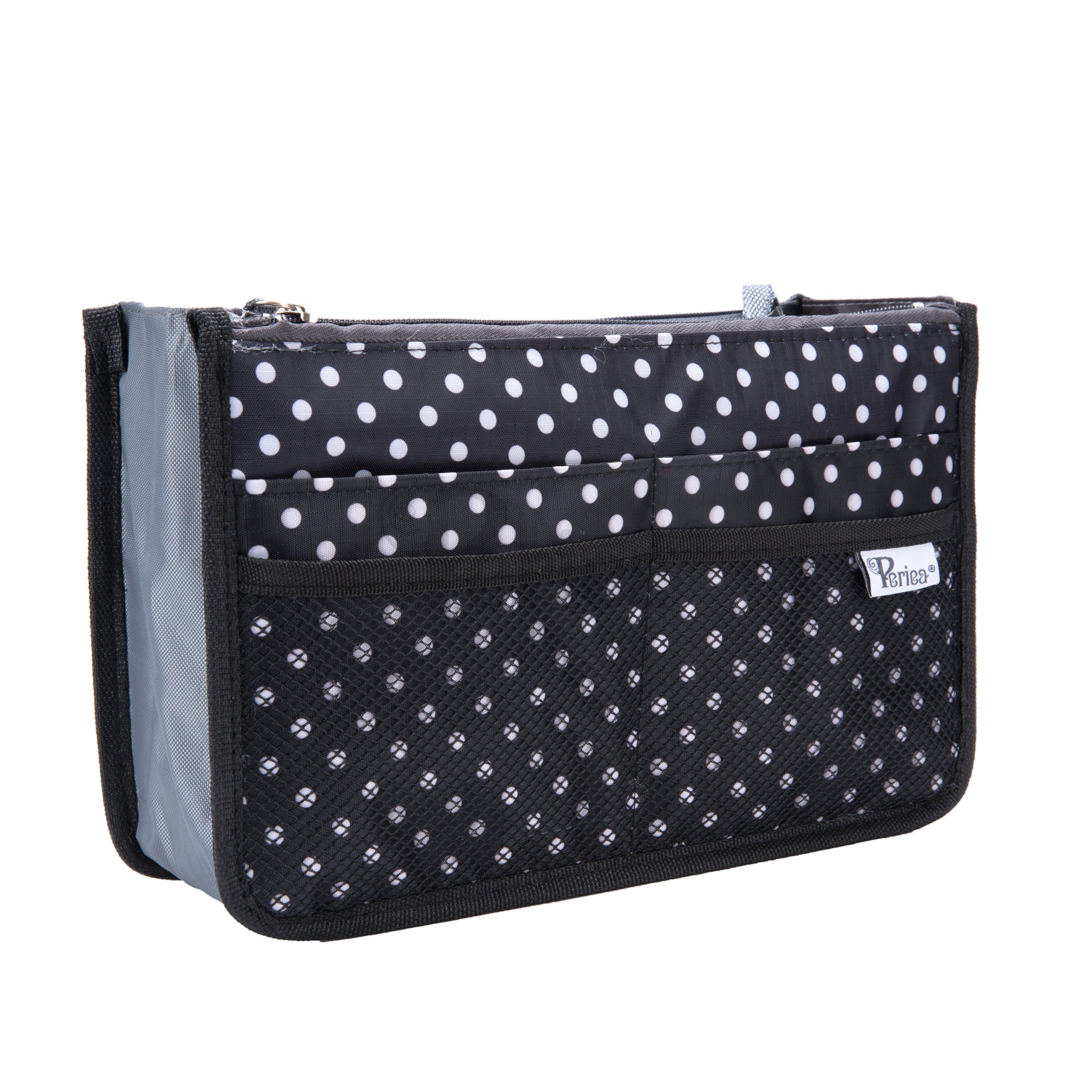Periea Chelsy Handbag Organiser Insert (Black with White Polka-dots, Medium)