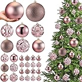 Soulchen 46 Pcs Rose Gold Christmas Balls Ornaments Set, 3.94/3.15/2.36/1.57 Inch Shatterproof Christmas Tree Hanging Plastic Balls Xmas Ornaments Decor for Xmas Tree Wreath Party Decoration Supplie