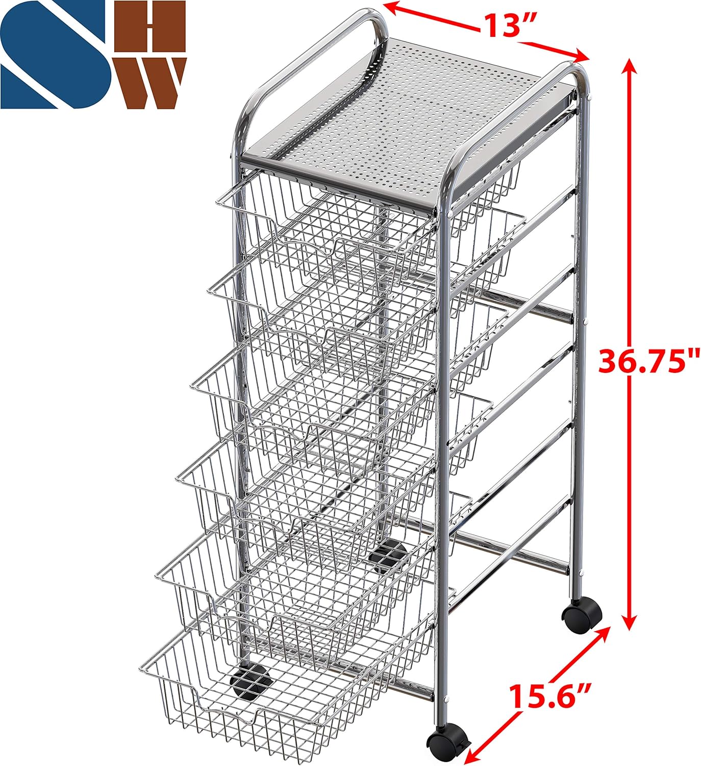 6-Drawer Wire Grid Rolling Utility Storage Organizer Cart, Chrome : Office Products
