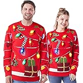 JOYIN Ugly Christmas Sweater Women Men Couples, LED Light Up Ugly Christmas Sweater Kids 2025 String Lights(Red