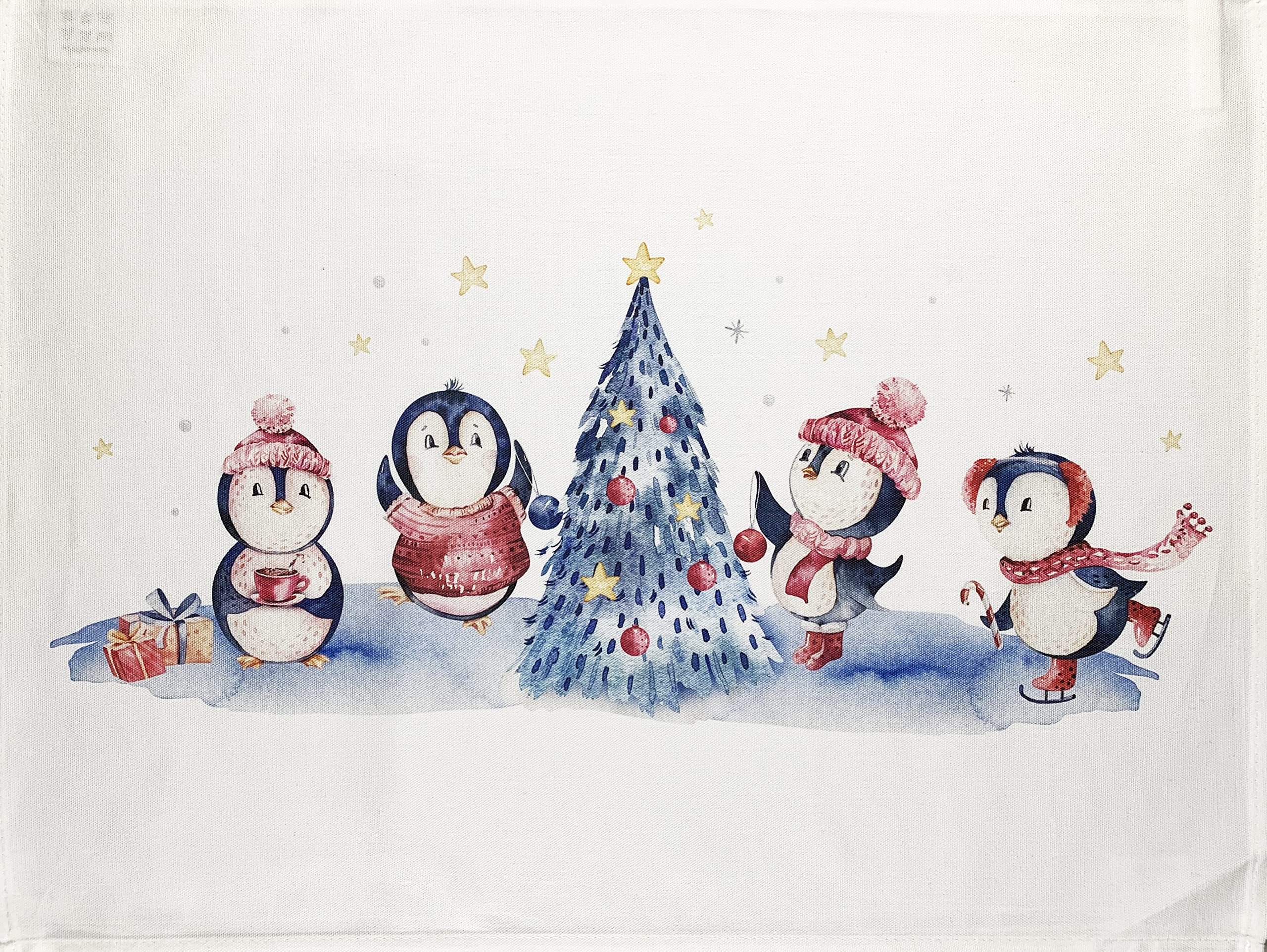 Half a Donkey The Penguins and the Christmas Tree Large Cotton Tea Towel