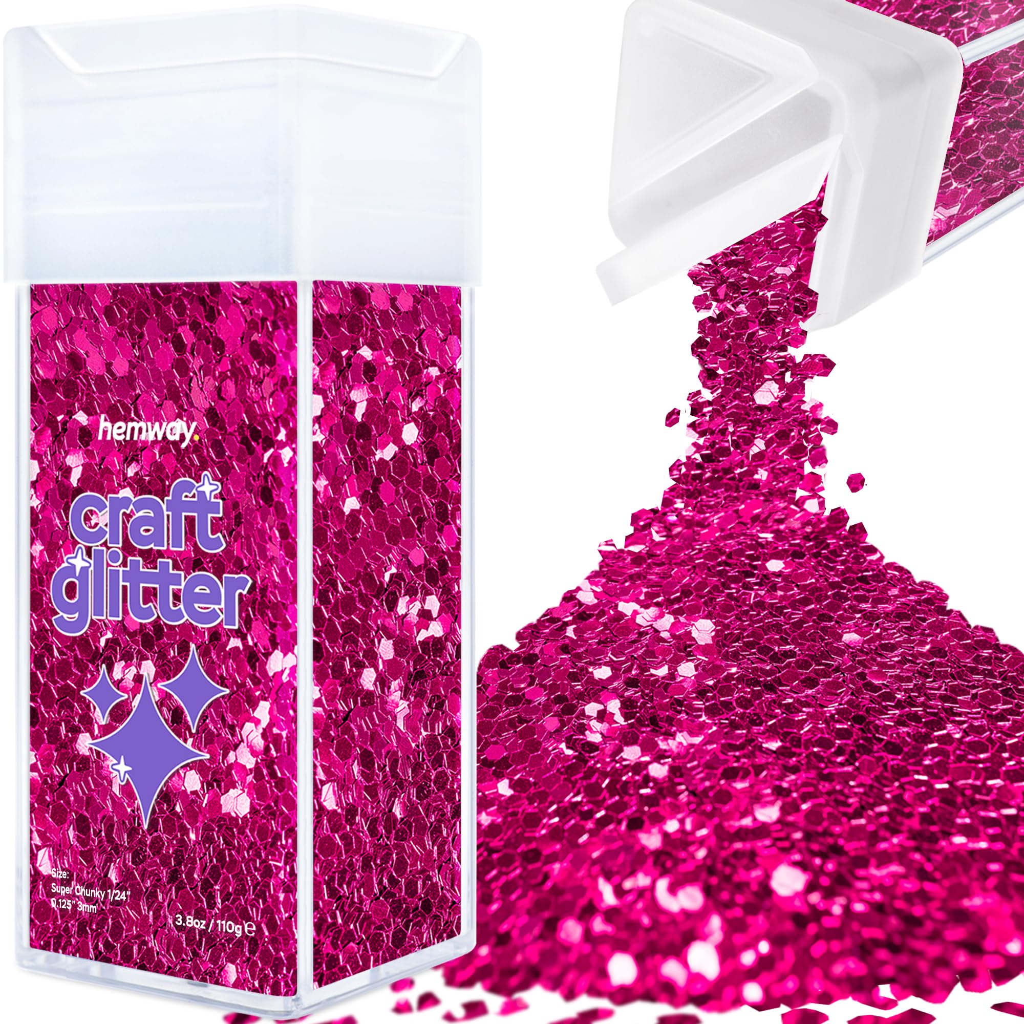 Hemway Glitter Shaker Dark Rose Pink 110g Super Chunky, Craft Glitter Shaker for Resin & Epoxy Crafts, Christmas Art Supplies, Nail, Body, Face, Eye, Festival, Crafting, Slime, Sparkle