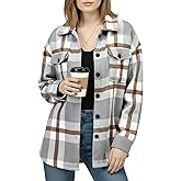 NY Threads Women's Flannel Shirt Plaid Shacket Fall Outfit Relaxed Fit Button Down Long Sleeve Top Casual Jacket for Women