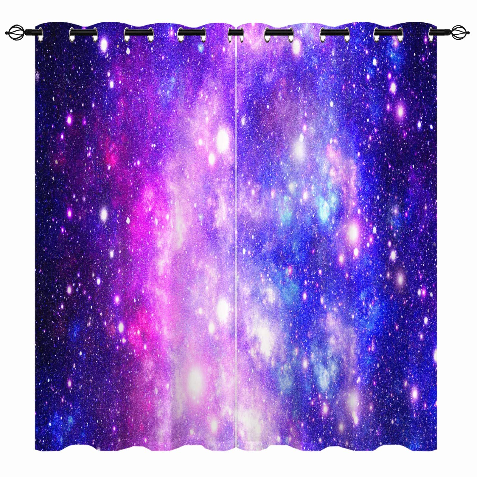 YUANZU Space Curtains Universe Galaxy Stars Nebula Starry Sky Planet Print Pattern Eyelet Blackout Thermal Insulated & Room Darkening Window Drapes for Kids Boys Girls Bedroom 2 Panels W117cm x D183cm