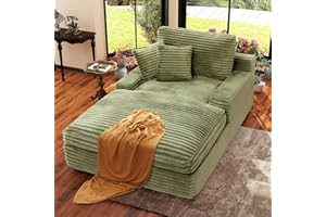 Ihanherry 71.3" Chaise Lounge Chair Indoor, Oversized Upholstered Sleeper Sofa, Reading Chair Bed, Comfy Corduroy Cloud Sofa with Deep Seat, Perfect for Living Room, No Assembly Required, Green