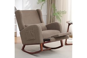 HCHAIRH Rocking Chair Nursery with Foot Rest,Teddy Nursery Rocking Chairs, Wingback Nursing Glider Rocker Chair with Pillow and High Back for Nursery, Living Room, Bedroom, Coffee