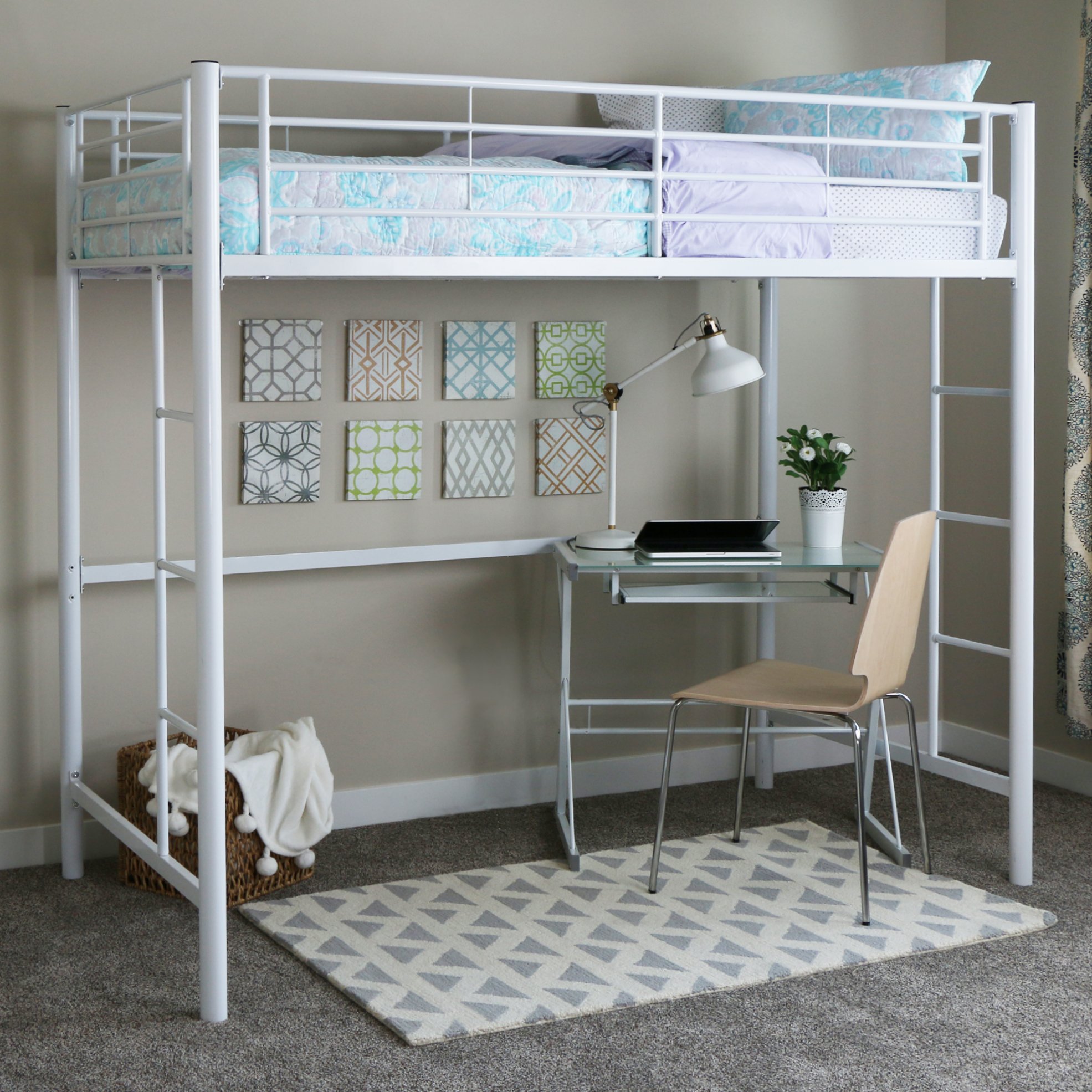 Walker Edison Twin Metal Loft Bed, White eBay