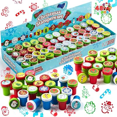 JOYIN 48pc Christmas Self-Ink Stampers Kids 12 Designs Stocking Stuffers Party