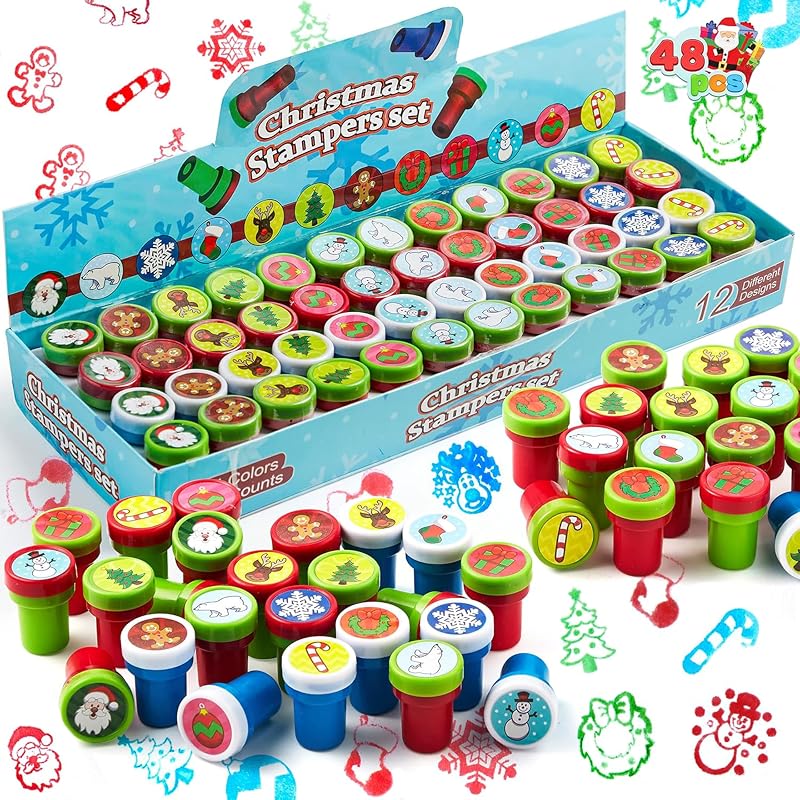JOYIN 48pc Christmas Self-Ink Stampers Kids 12 Designs Stocking Stuffers Party