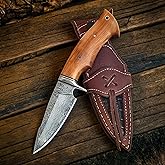 BIGCAT ROAR Predator Hunter - Handmade Damascus Steel Fixed Blade Knife 10" - Olive Wood Handle & Belt Leather Sheath - Bushcraft, Outdoor Camping, Skinning & Survival Knife - Collector Gifts for Men