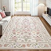 Maxsoft Large Area Rugs for Living Room Bedroom, 5x7 Washable Floral Area Rugs, Non-Slip and Stain Resistant Soft Throw Indoor Carpet for Dining Room Office Kitchen Dorm Home Decor, Pink