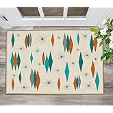 Mid Century Modern Small Entryway Rug Carpet 2'x'3 Non Slip Washable Atomic Retro Front Door Mat Indoor Entrance for Kitchen Bathroom Bedroom, Entry Rug Indoor Doormat