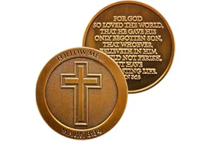 LOGOS COINS John 3:16 Coin, for God so Loved The World Bible Verse Challenge Coin, Memory Verse Pass Along Handout for Bible Study and Sunday School, Cross Coin Pocket Token, Religious Gift