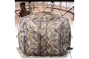 ShedOFF Extra Large Hunting Blind 4 Person with Portable Hunting Chair, 288/360 Degree See Through Pop up Ground Blinds for Deer Turkey Duck Hunting, Bow Hunting Adjust Windows with Silent Zipper