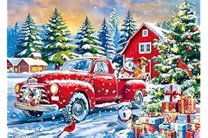 KRIBIN Jigsaw Puzzles 500 Pieces for Adults - Winter Jigsaw Puzzles - Christmas Farm's Red Pickup