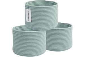 XUANGUO Woven Cotton Storage Baskets - 3-Pack Round Bins (10x10x7'') for Shelves, Closets & Bookcases | Durable Rope Organizers for Nursery, Baby, Toys, Easter & More (green)