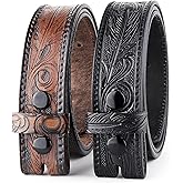 Belt without buckle for men - 100% Full Grain One Piece Leather, Western and casual belts -2 pack Cowboy Belt for Jeans,USA