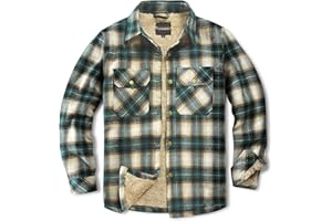 Puwasa Men's Sherpa Lined Cotton Flannel Shirt Jacket Plaid Button Up Jacket Coat for Men with Pocket