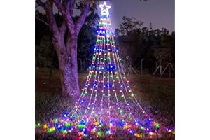 HAILI XMGQ Star String Lights with Big Tree Topper, 317 Led Waterfall Christmas Tree Lights Outdoor Waterproof for Yard Chris