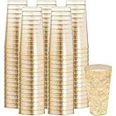 I00000 16 oz Gold Plastic Cups, 100 Pack Gold Glitter Plastic Cups Tumblers Disposable Party Cups Wedding Cups, Heavy-duty Plastic Disposable Cups Ideal for Wedding & Party