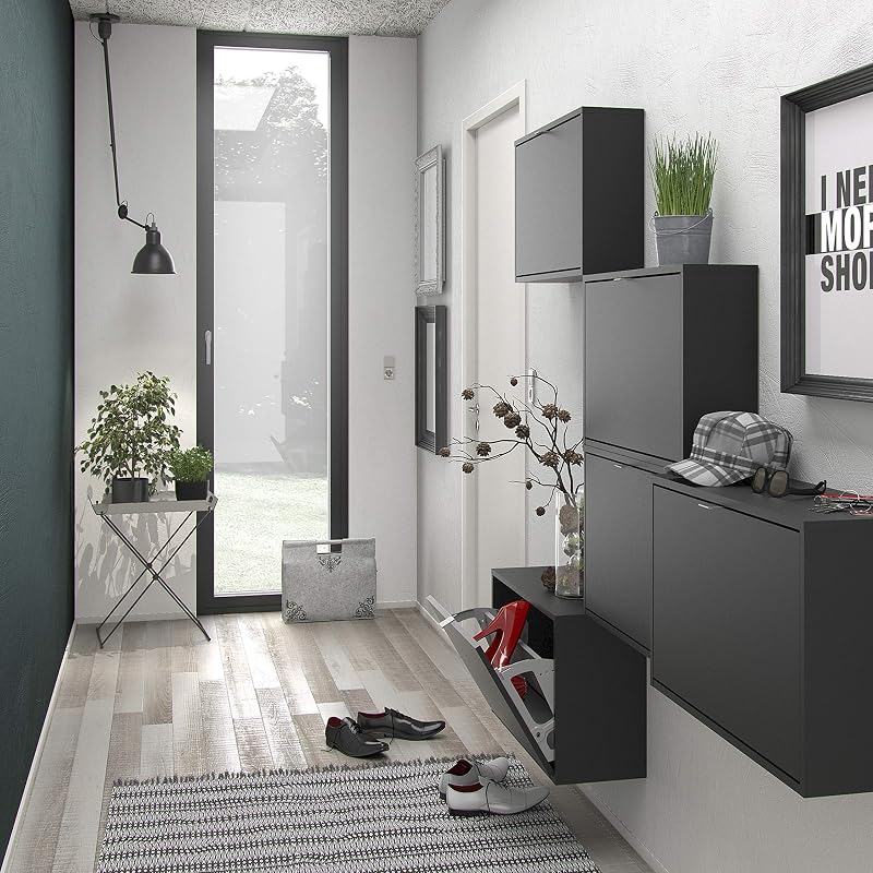Schuhschrank mit zwei Türen, Farbe Schwarz, 70,3 x 85,2 x 16,55 cm — Foto 2 von 8