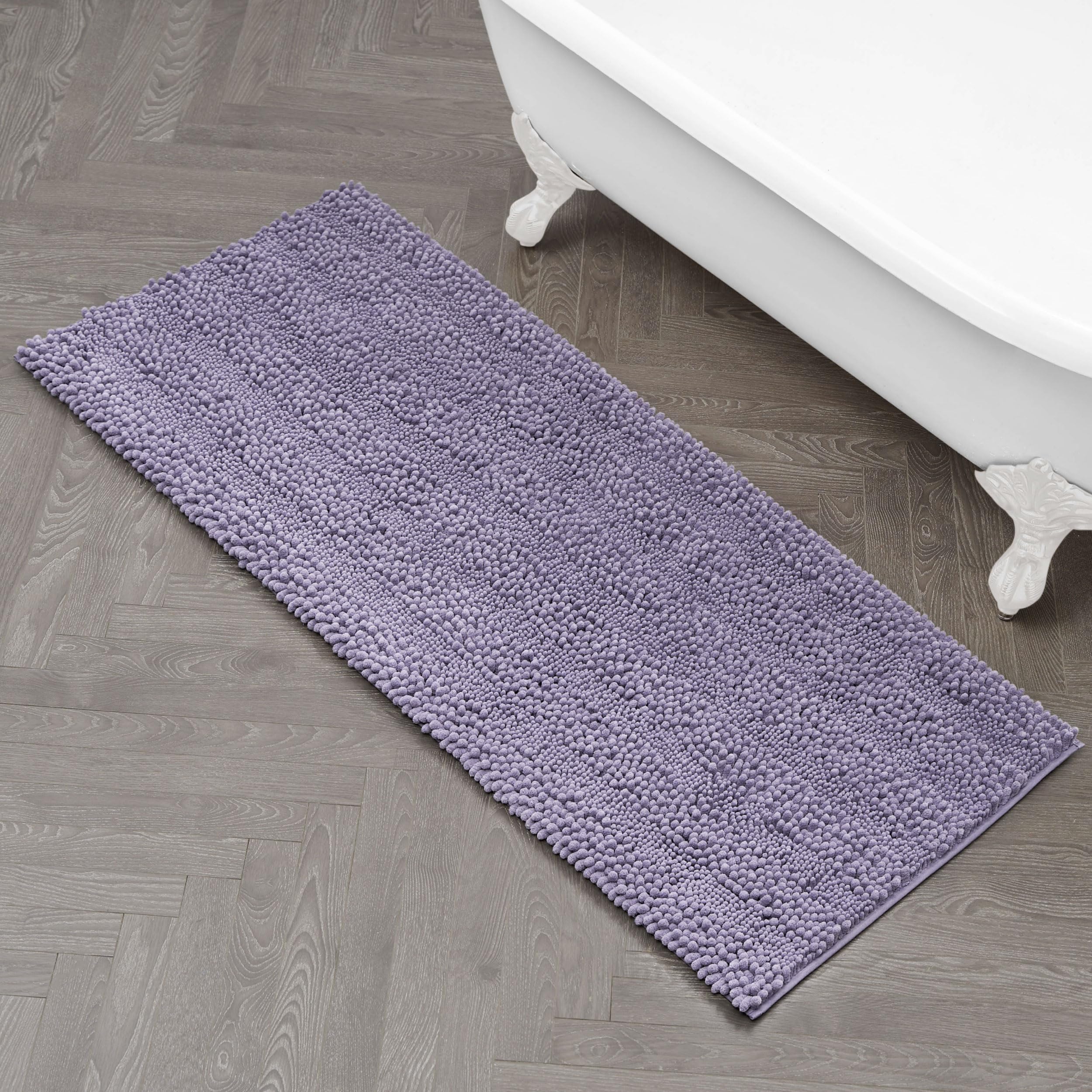 Laura Ashley – Astor Chenille Bath Mat | 100% Polyester | Premium Bathroom Décor | Machine Washable | TPR Backing Measures 24” x 60” | Wisteria