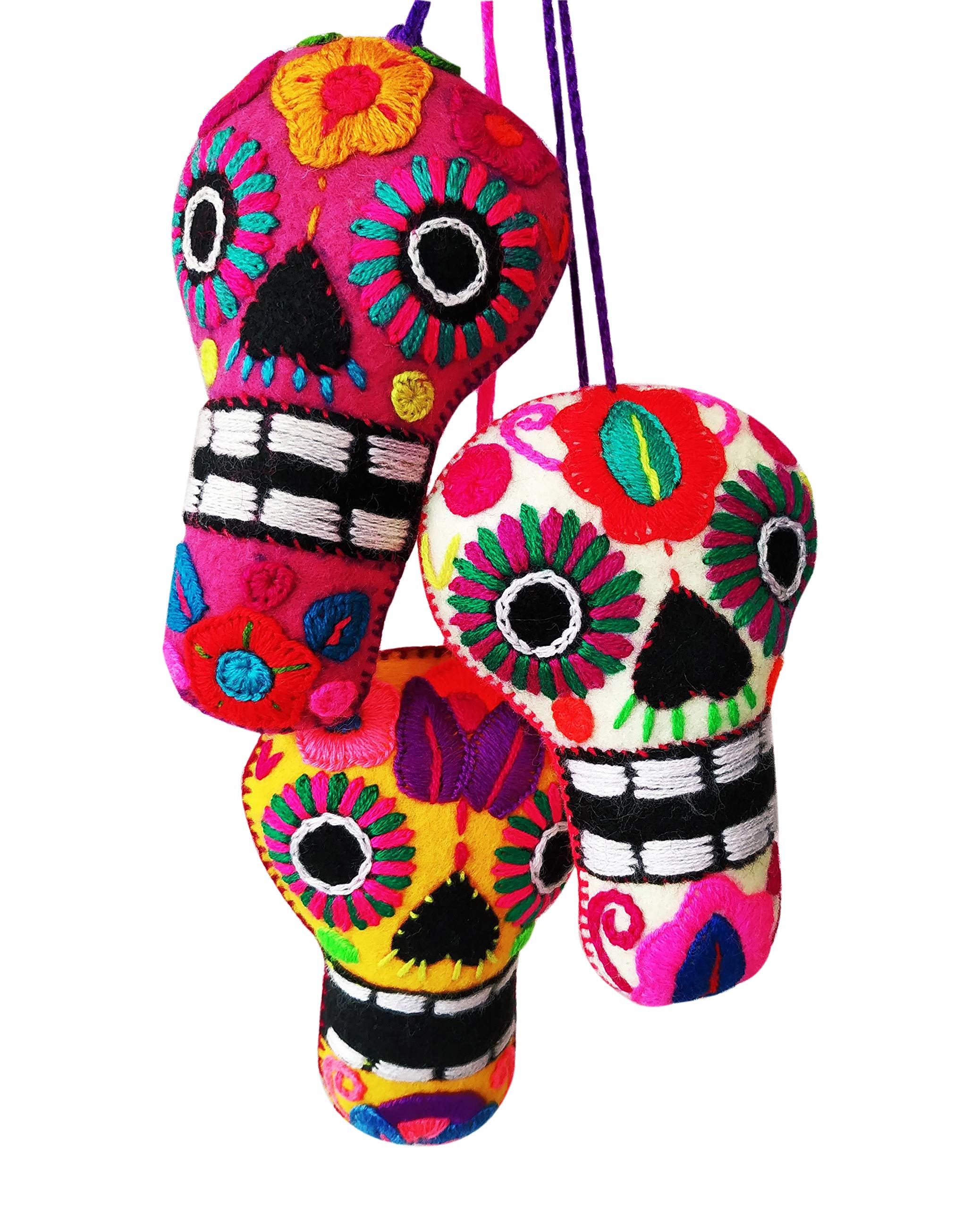 Set of 3 Christmas Sugar Skull Tree Decorations Day of the Dead Calaveras de Muertos