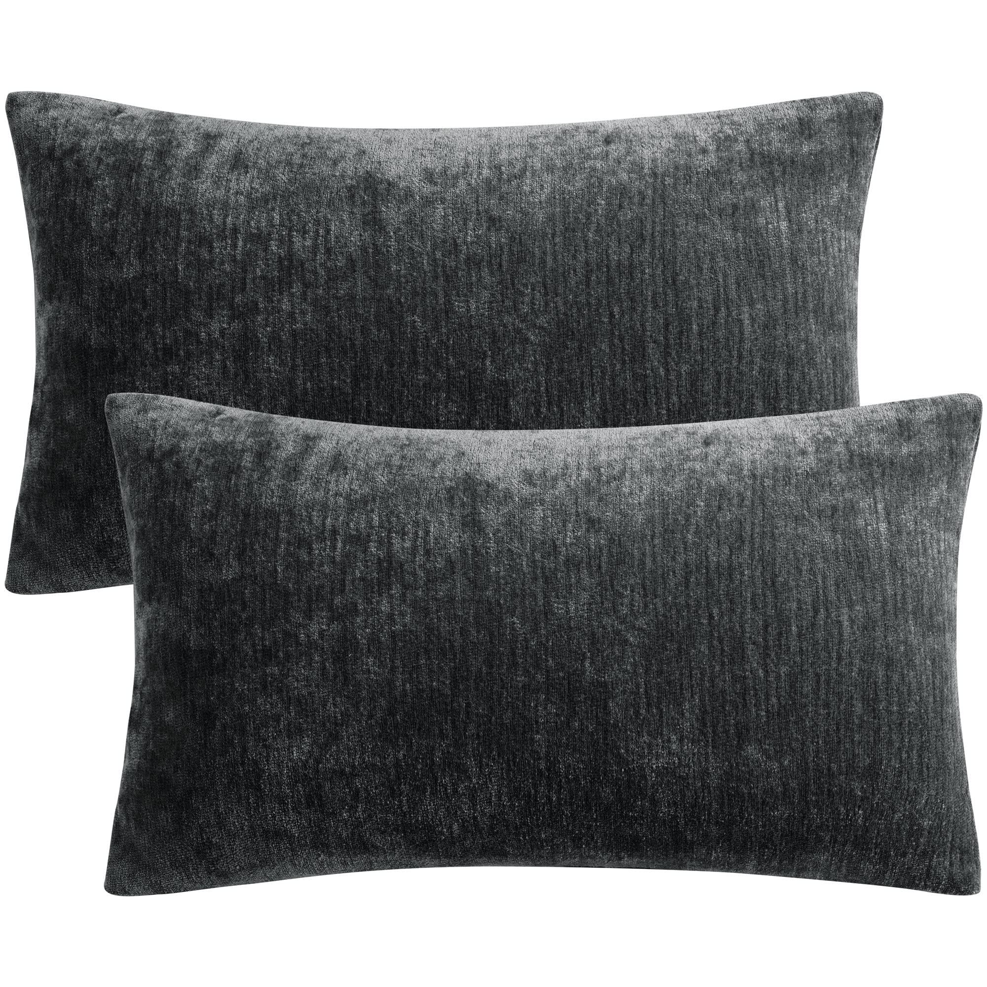 PiccoCasa Pack of 2 Decorative Cushion Covers for Sofa Bedroom, 12x20 Inches (30x50cm) Chenille Throw Pillow Covers Water Repellent - Black Throw Cushion Covers with Invisible Zipper