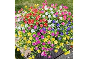 Ivydale Artificial Faux Flowers Plants for Outdoors Indoor Decoration, 12 Bundles Fake Plastic Mix-Colored Flowers UV Resistant Faux Greenery Bushes Shrubs for Home Porch Patio Garden (Mix)